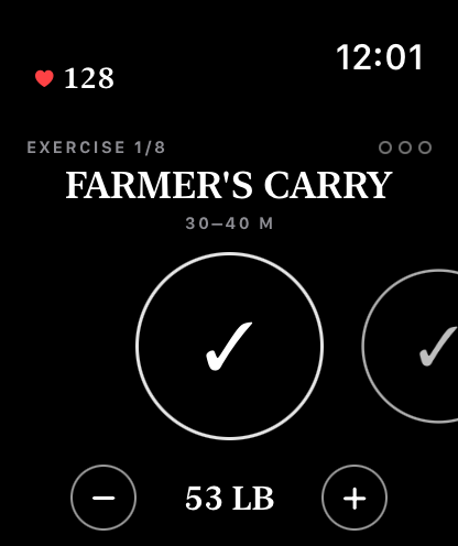 A loaded carry on the watch, logged by distance.